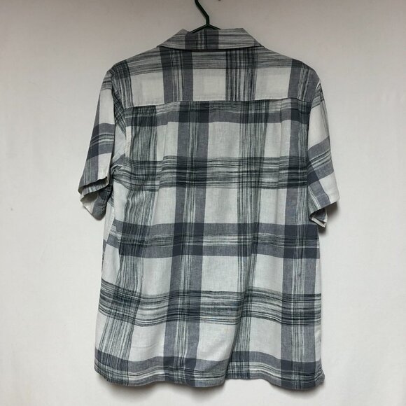 Haggar Men's Linen Plaid Grey & White Short Sleeve Button Down Shirt Size M - Picture 2 of 9